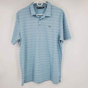 Travis Mathew Tahoe Men's Polo Shirt Light Blue Striped Golf Casual Large